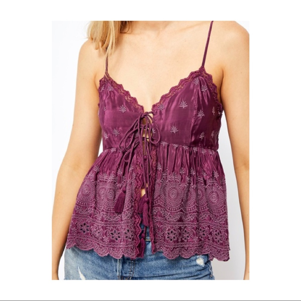 NWT💜FREE PEOPLE Embroidered Plum Cami💜